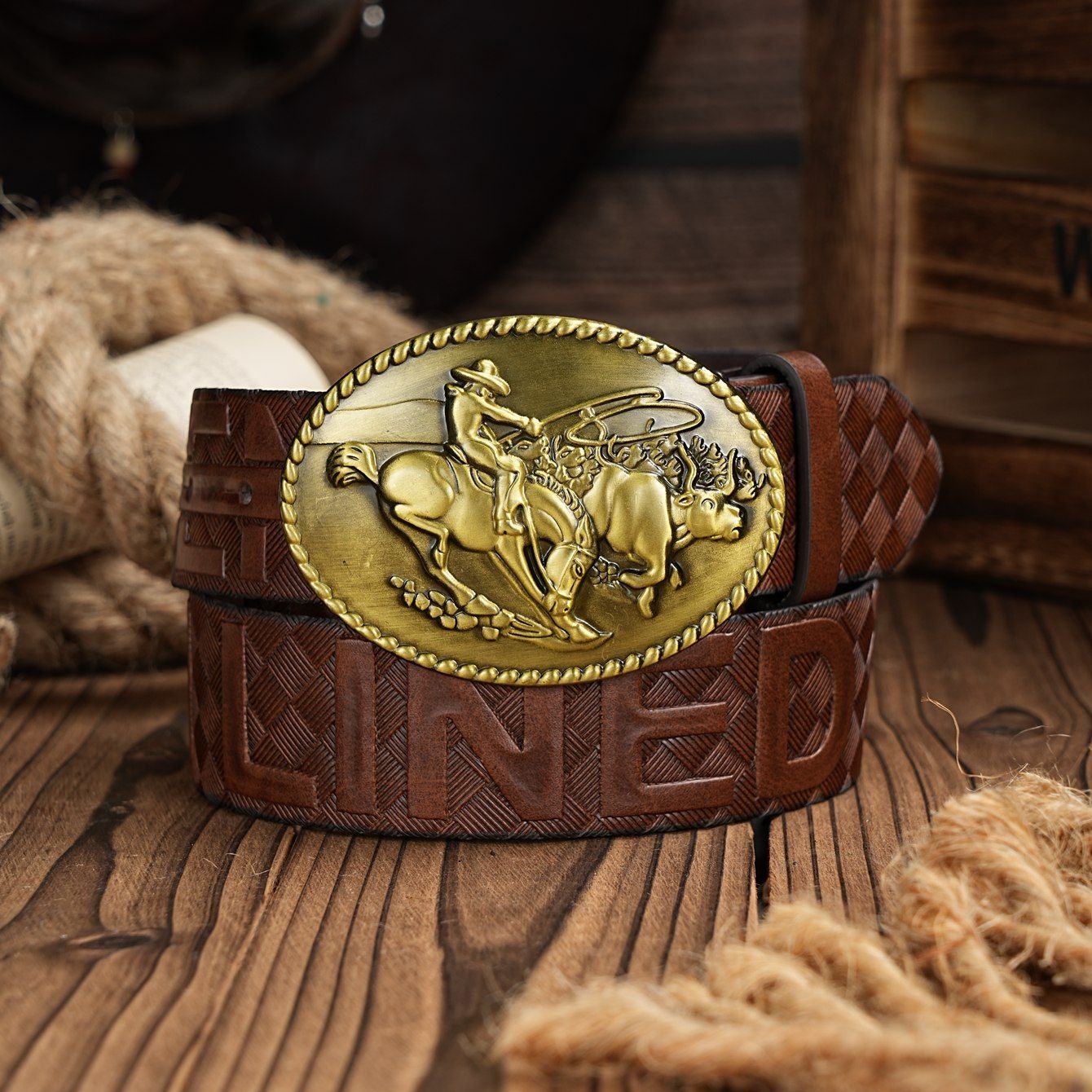 Leather Works Belt - Cinturón Casual Retro para Hombre y