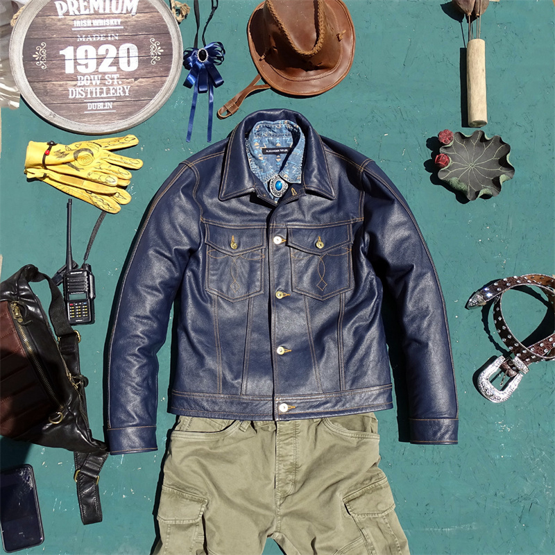 Leather Work Jeans - Chaqueta de cuero genuino Knight, estilo