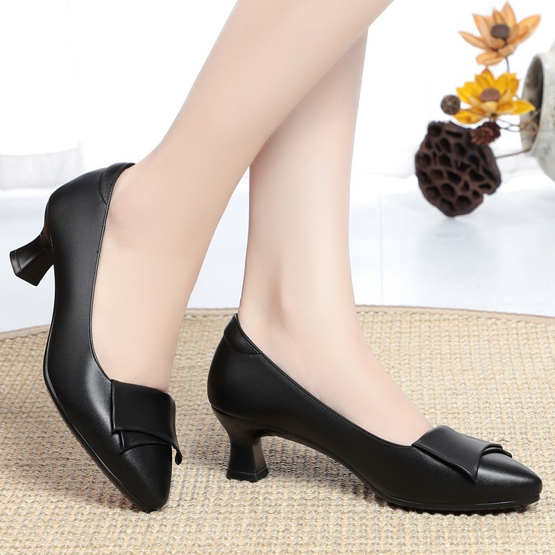 Zapatos de tacón medio con pun - Leather Work Women Shoes reseña y precio